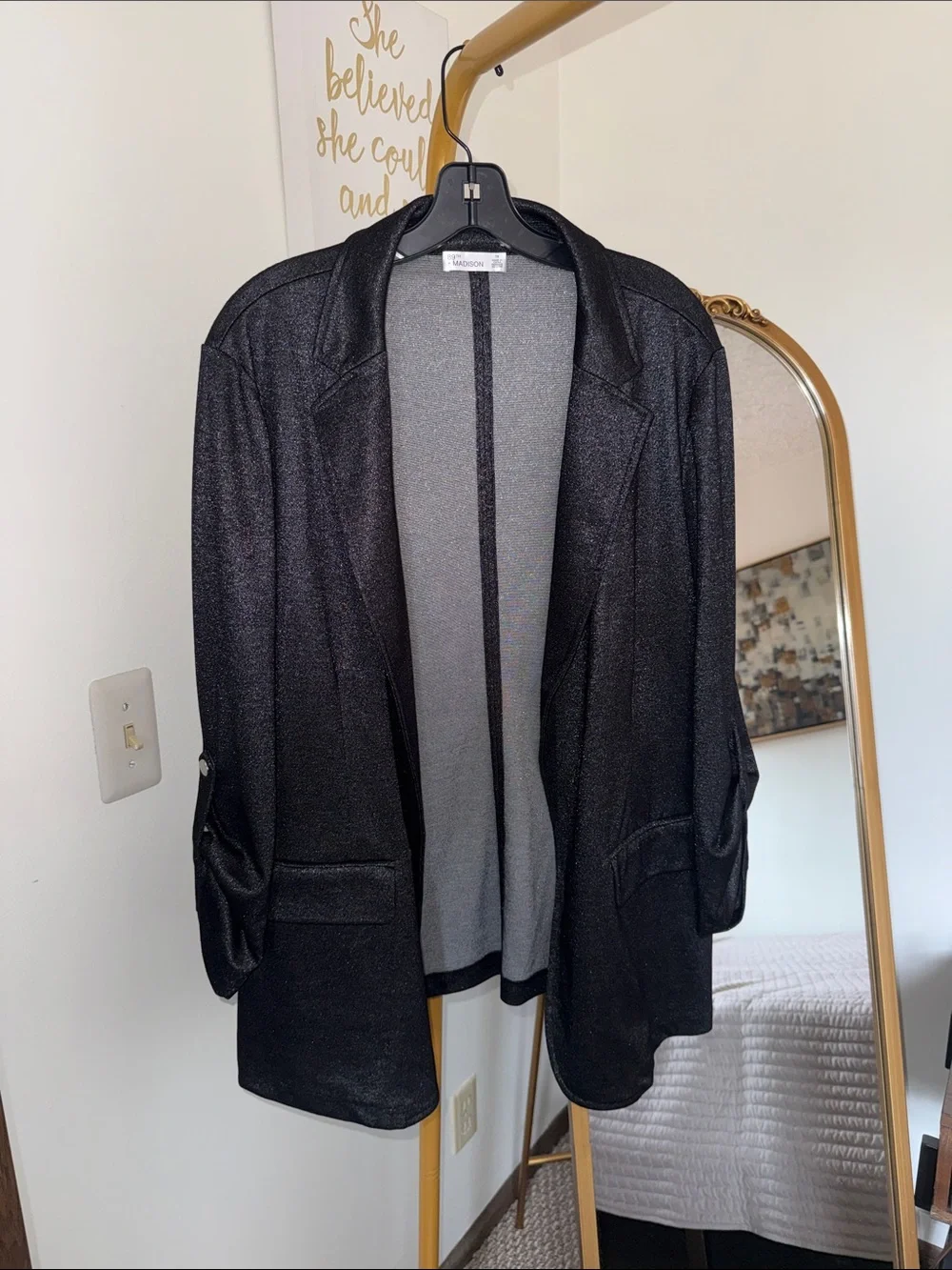89th & Madison Black Shimmery Open Blazer